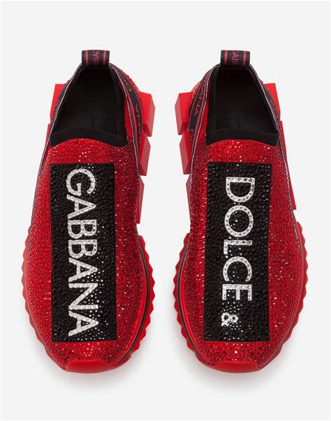 dolce gabbana sneakers red women with crystals|dolce gabbana white sneakers women.